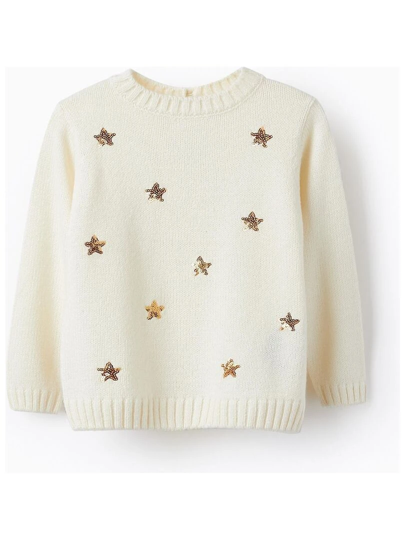 Pull en Maille pour Bébé Fille 'Étoiles Noël' NOËL Beige clair