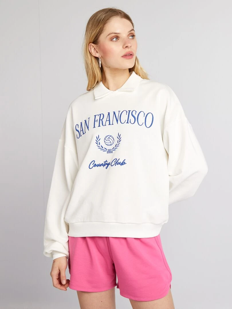 Sweat en french terry avec col intégré   blanc