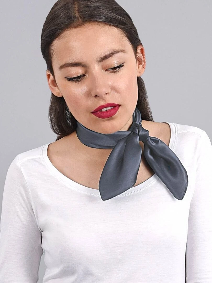 Carré de soie Piccolo uni gris anthracite