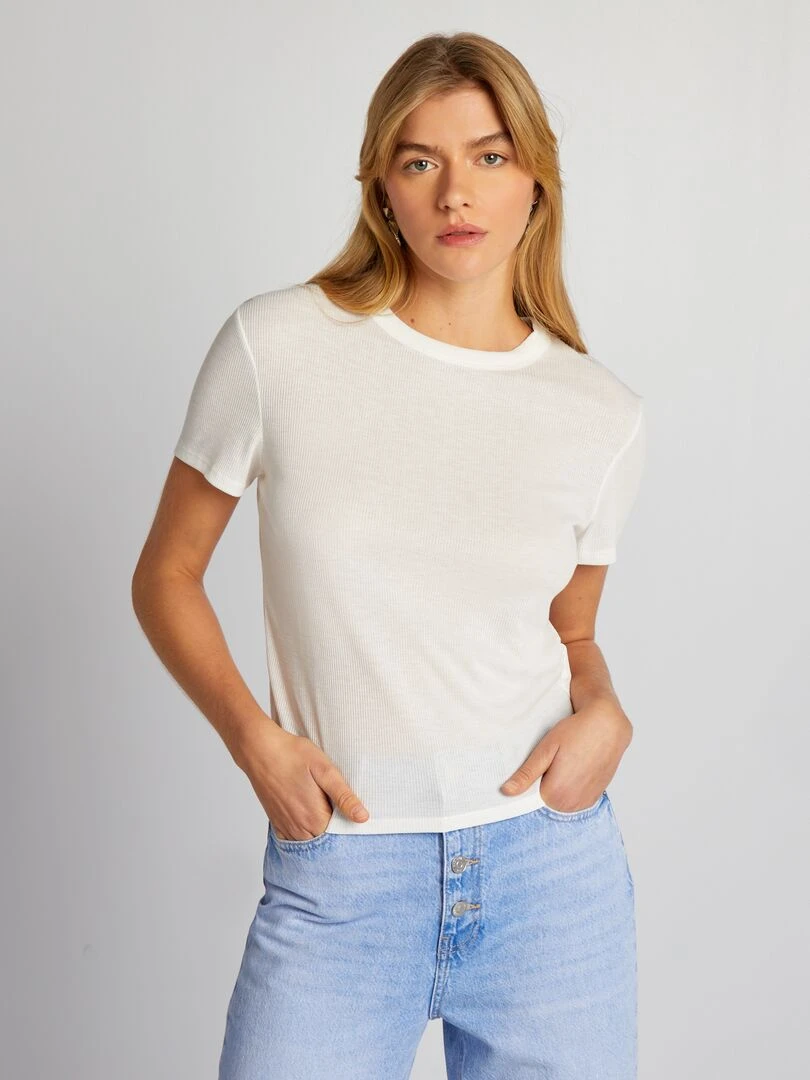 Tee shirt en maille côtelé   blanc