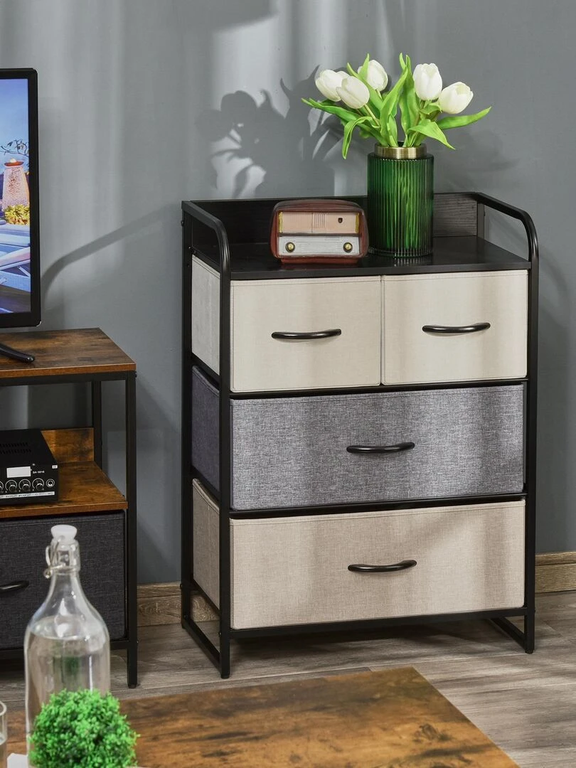 Commode meuble de rangement 4 tiroirs 58 x 29 x 78 5 cm Beige