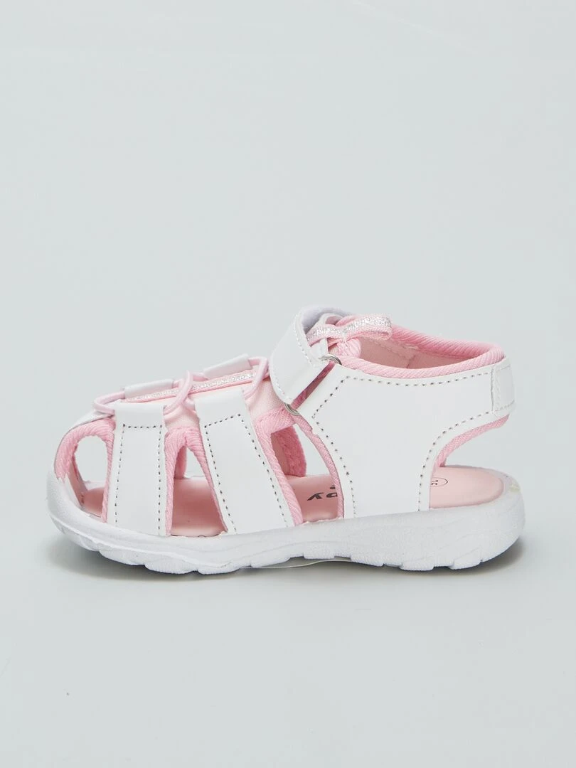 Sandales fermées à scratchs   Blanc/rose