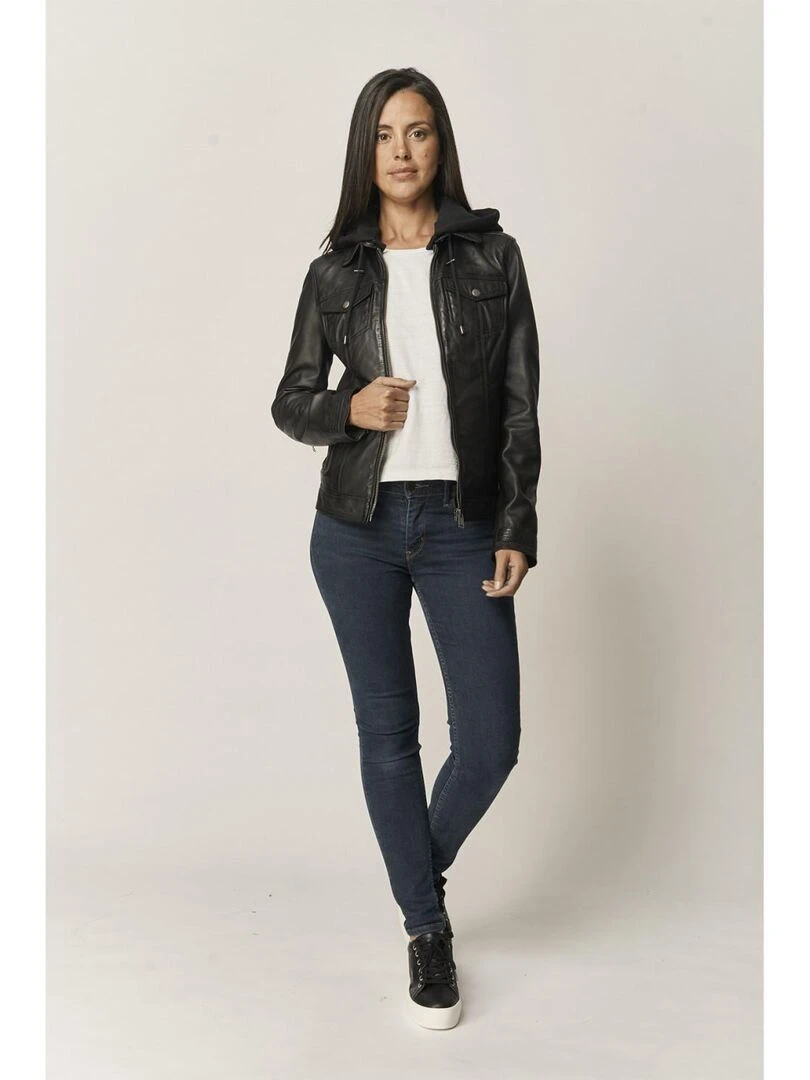 Lee Cooper Veste manches longues cuir regular fit BAYA Noir