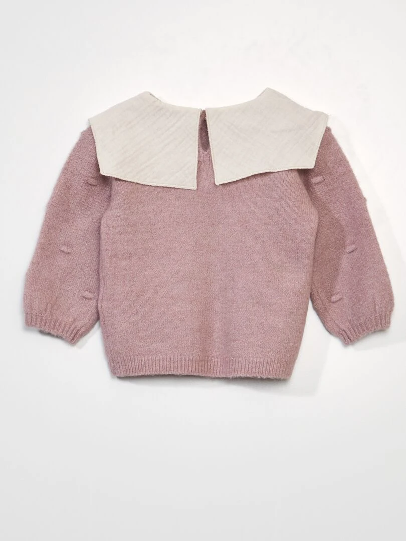 Pull en tricot avec collerette   Rose