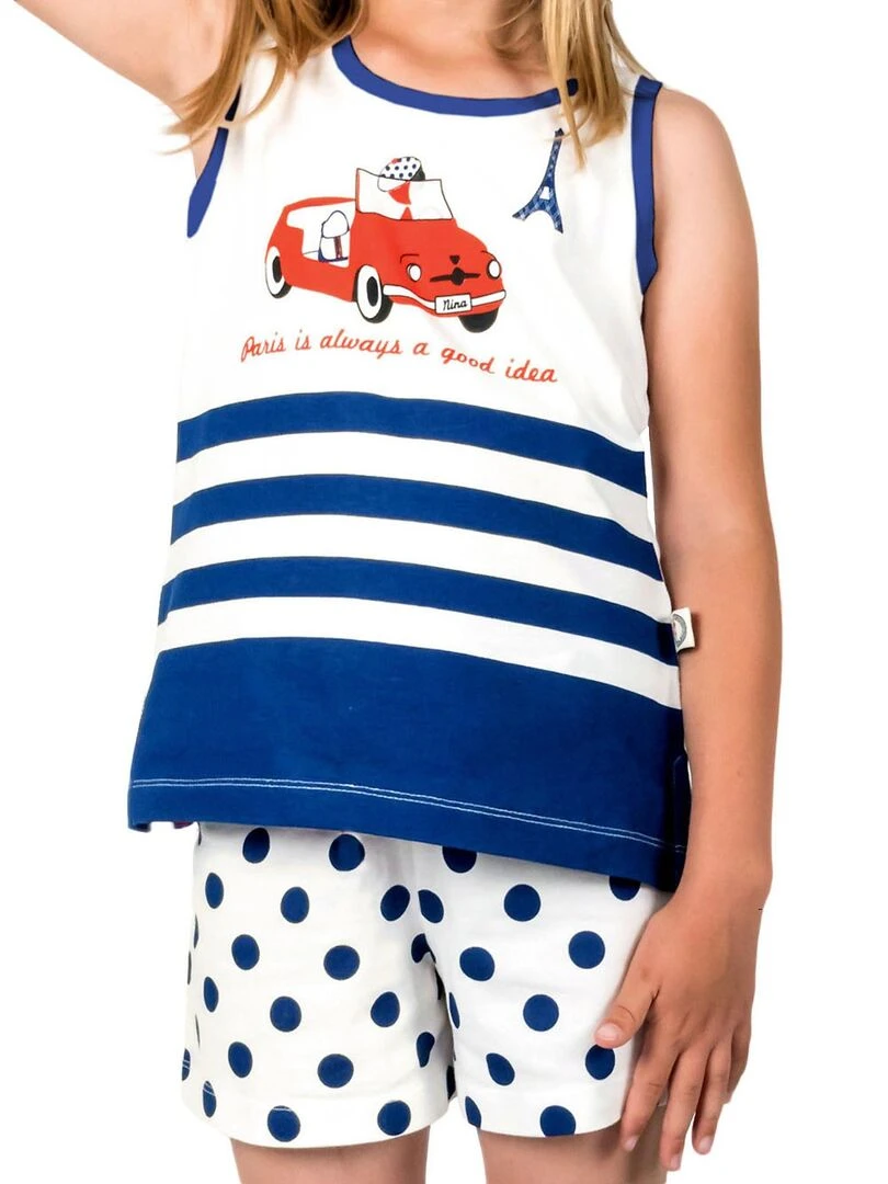 Pyjama débardeur et short Nina Paris Bleu marine