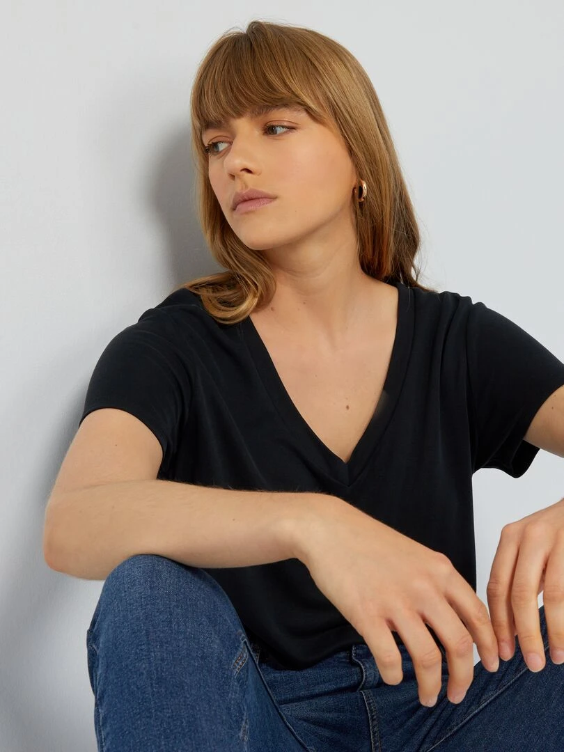 T shirt manches courtes matière douce   noir