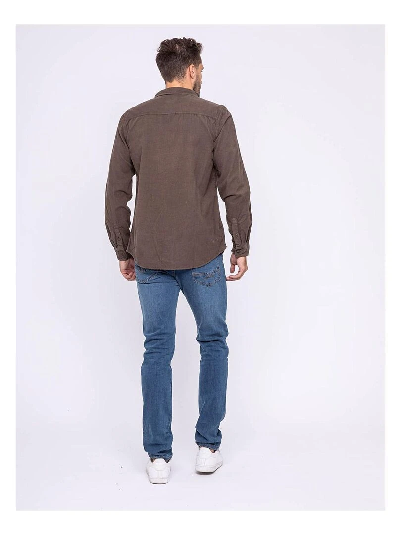 Chemise manches longues pur coton velours TRESOR Kaki