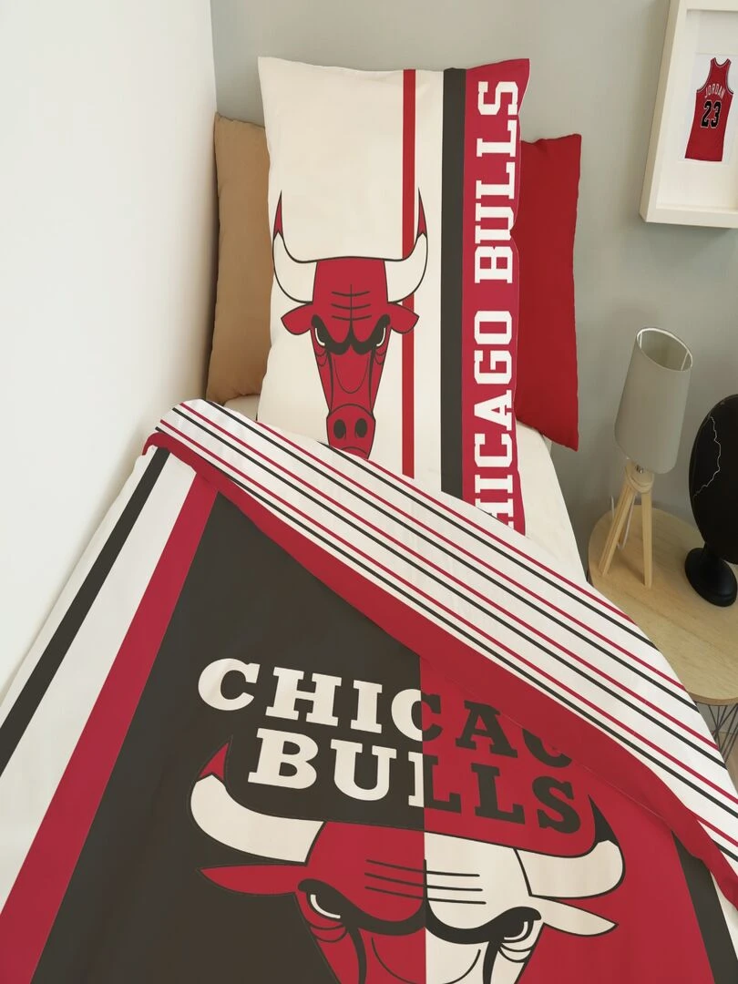 Housse De Couette Basket Ball NBA Chicago Bulls et Taies D'oreiller   100% Coton   Rouge