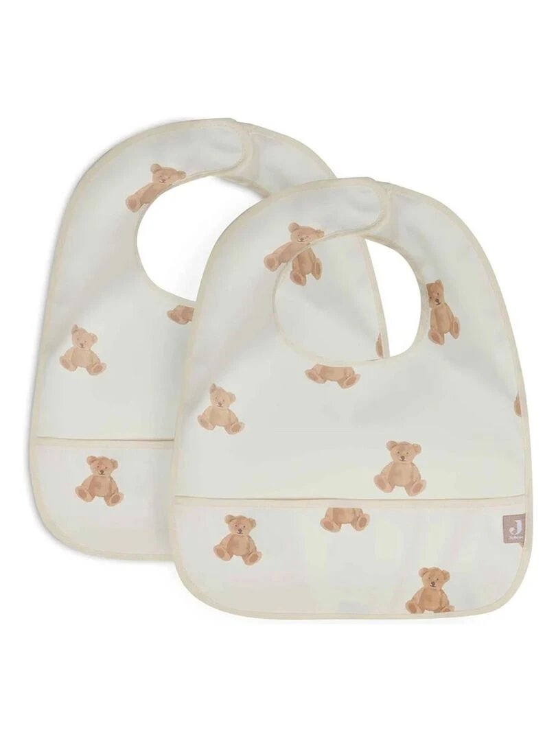 Lot de 2 bavoirs plastifiés Teddy Bear Ecru