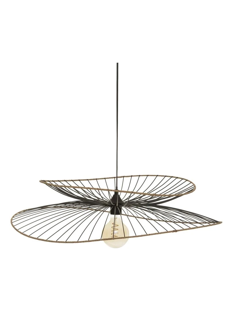 Suspension design en métal et raphia Noir