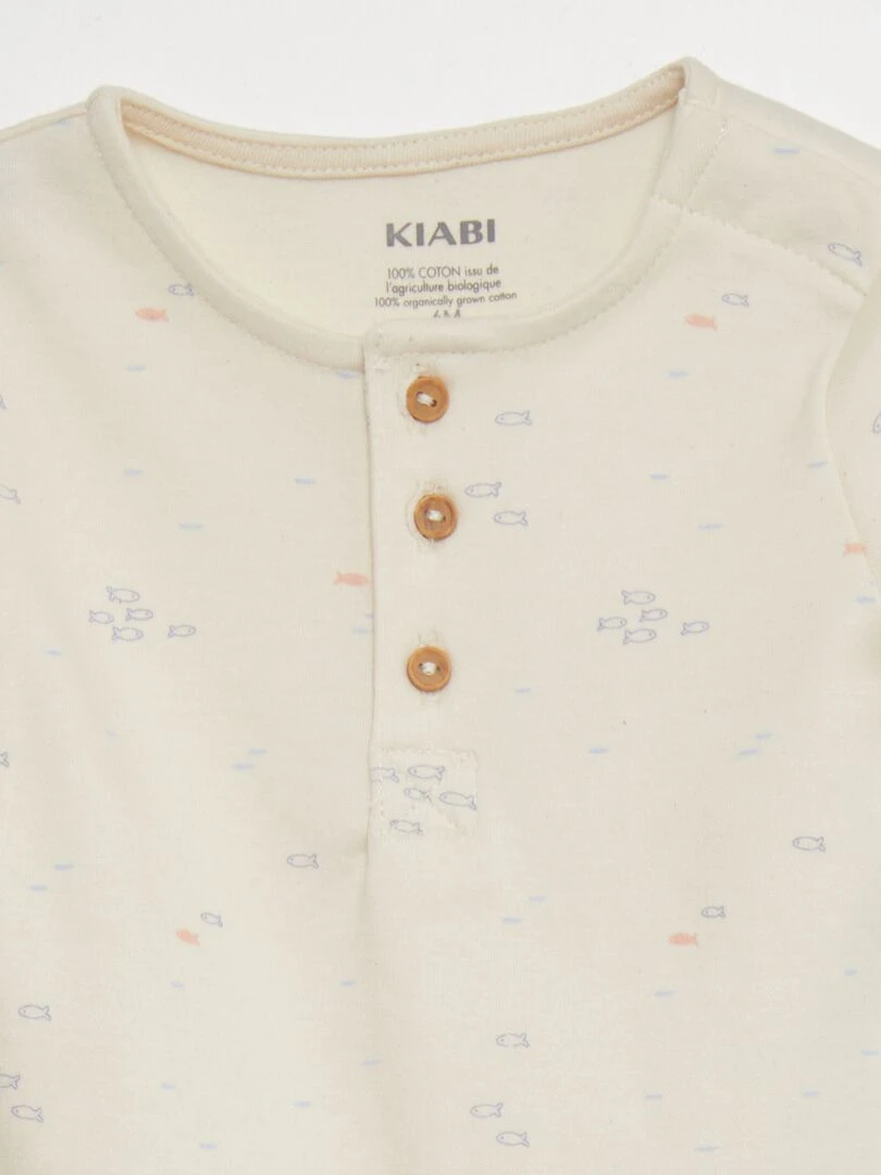 Body manches courtes motif 'poissons'   Blanc