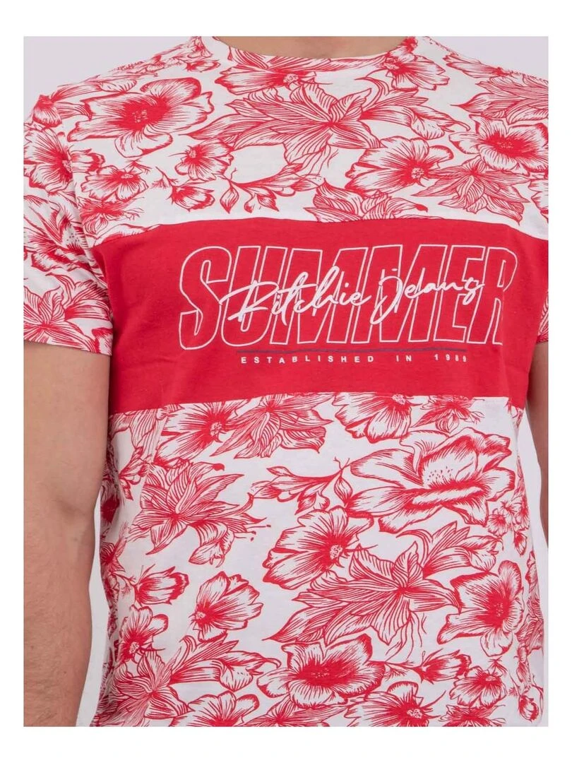 T shirt manches courtes col rond pur coton NOLIBA   Rouge