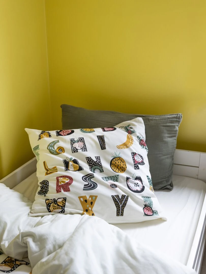 Parure housse de couette + taie Alphabet en farandole   Blanc