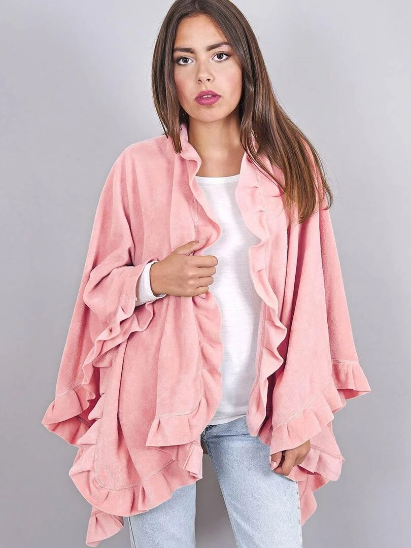 Poncho Polaire Frou Frou Rose