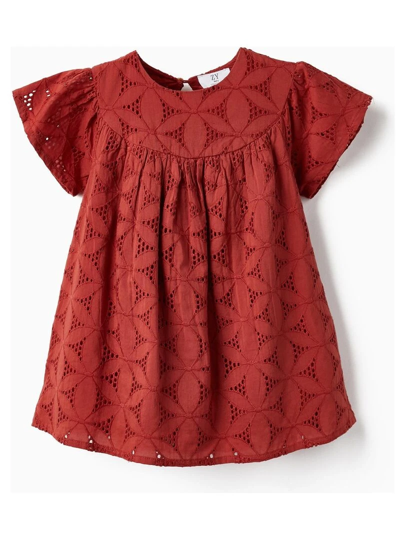Robe à manches courtes avec broderies pour bébé fille manches courtes ATLANTIC COMPANY Rouge foncé