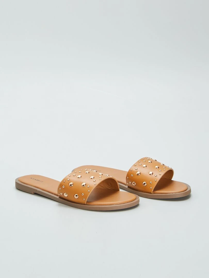Mules plates cloutées Marron