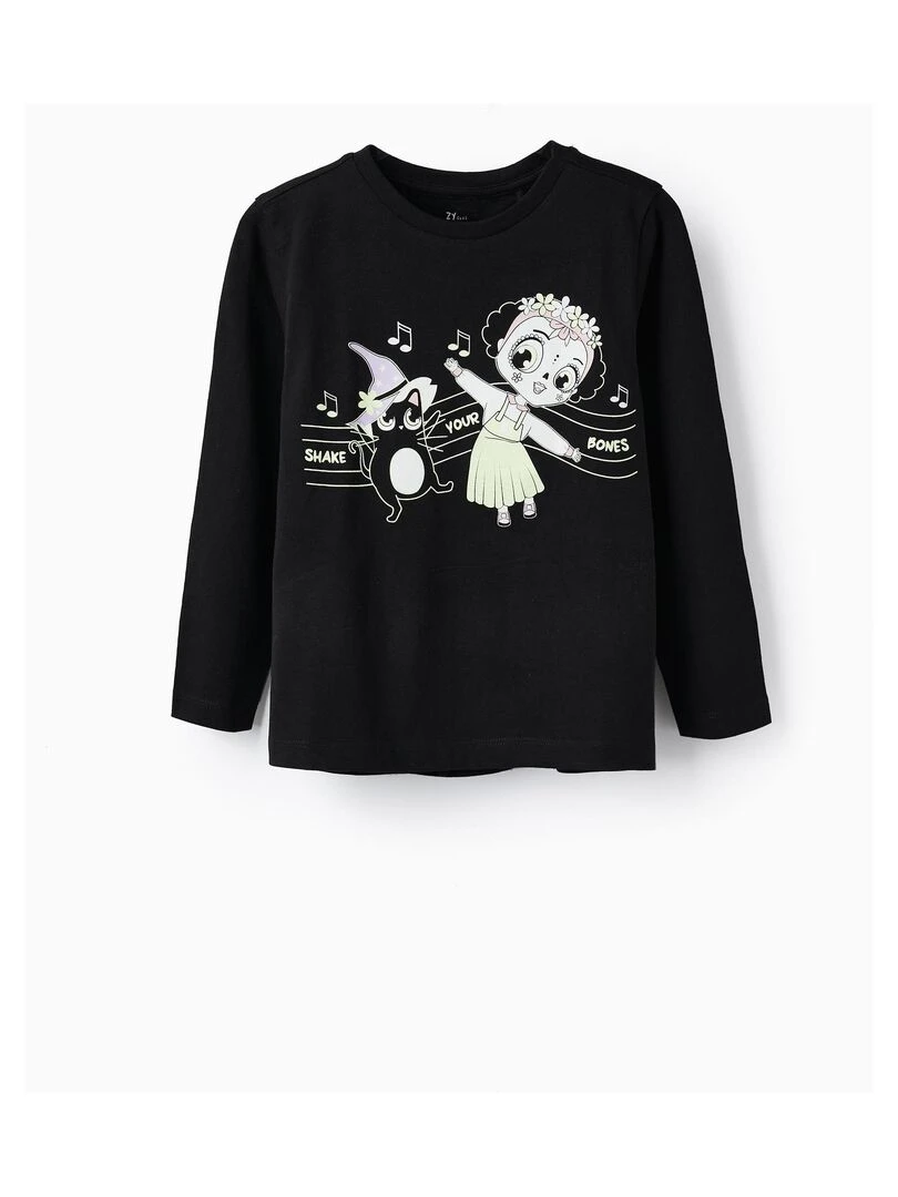 T shirt à manches longues pour fille 'Halloween Brille dans le noir' manches longues HALLOWEEN Noir
