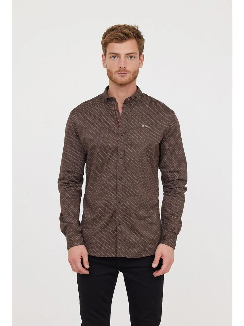 Lee Cooper Chemise manches longues coton slim DUMY Marron foncé