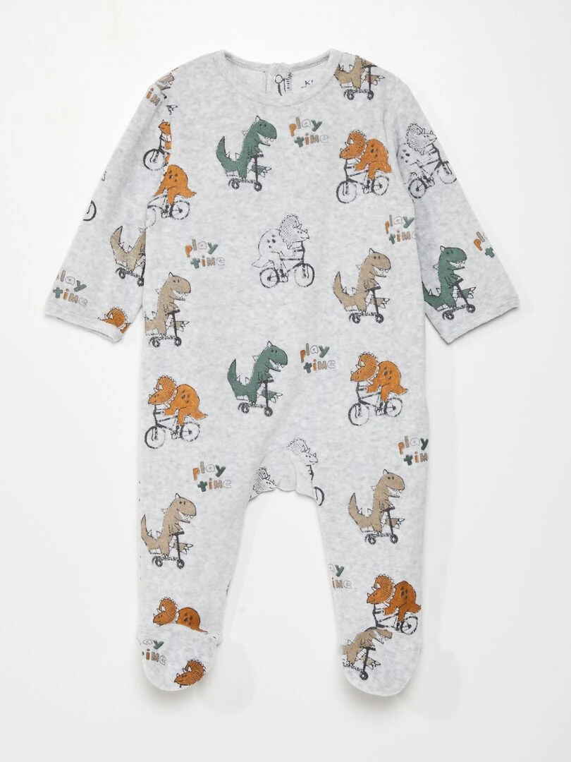 Pyjama dors bien en velours Gris 'dino'