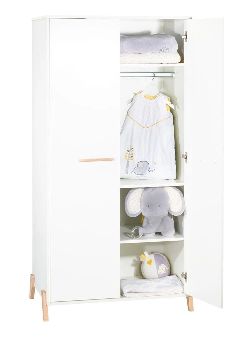 Armoire bébé 2 portes sur pieds en bois blanc BABYPRICE Blanc Marron