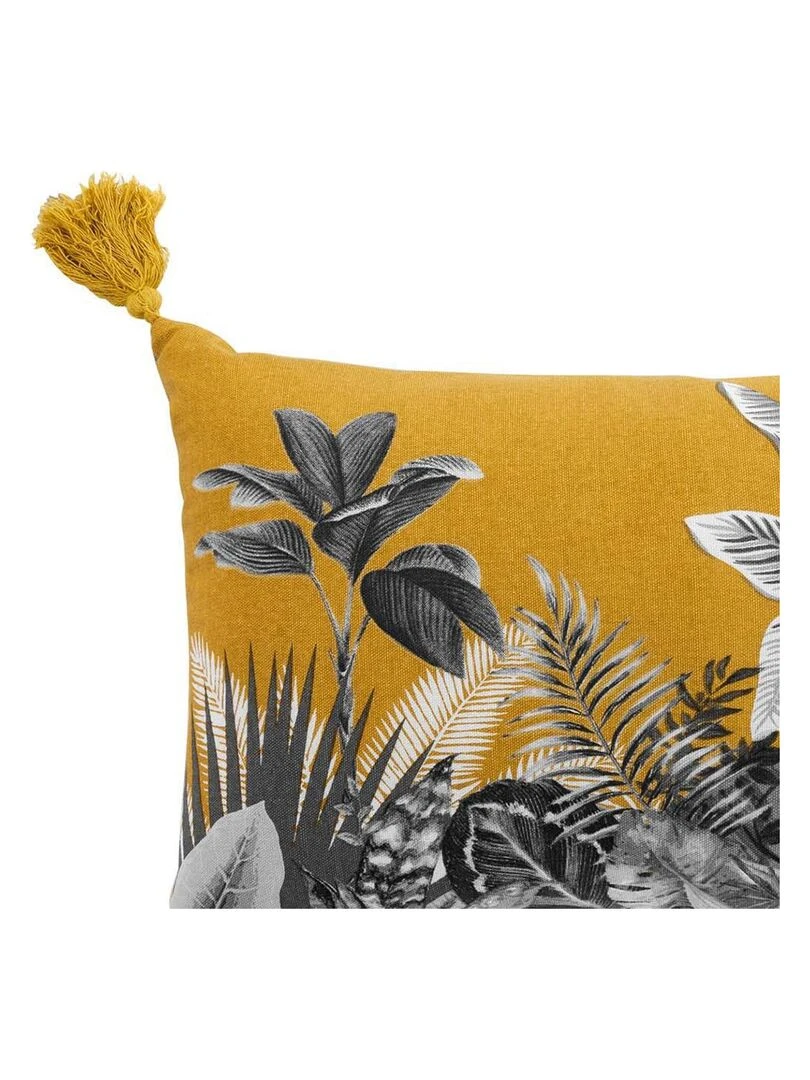 Coussin pompons 30x50 cm Isibelle jaune coton Jaune