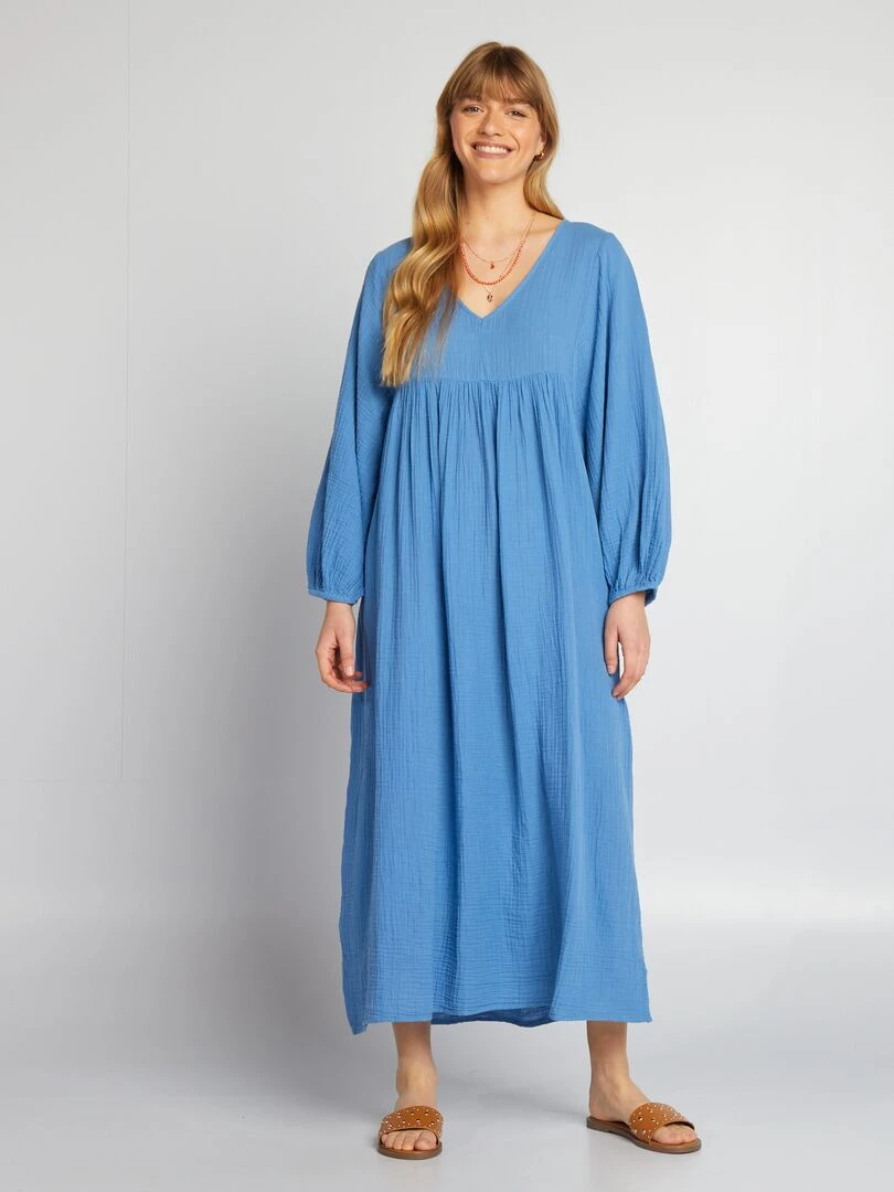 Robe maxi en double gaze de coton   Bleu
