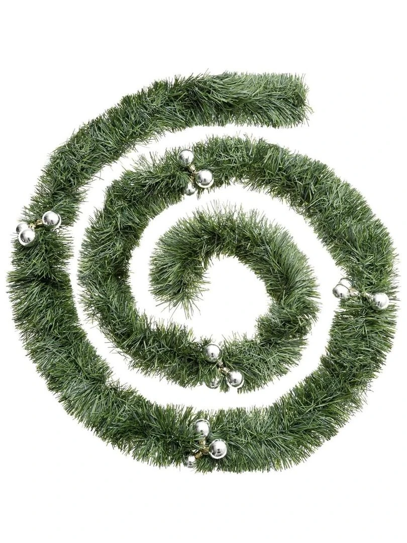 Guirlande de Noel 6 plis + boules argent 270 cm Vert