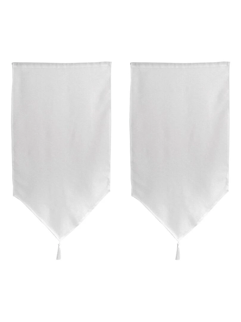 Paire de petits vitrages en pointe avec pompon   Blanc