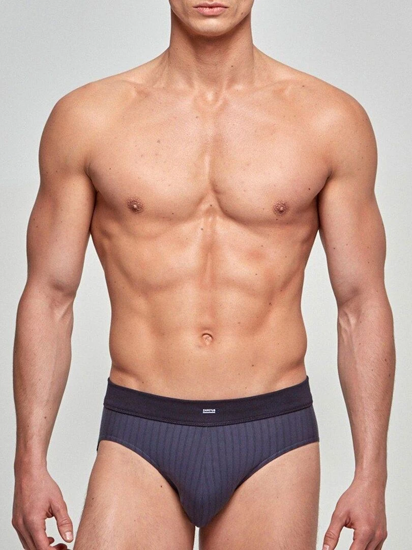 Slip à rayures en coton stretch Essentials Gris