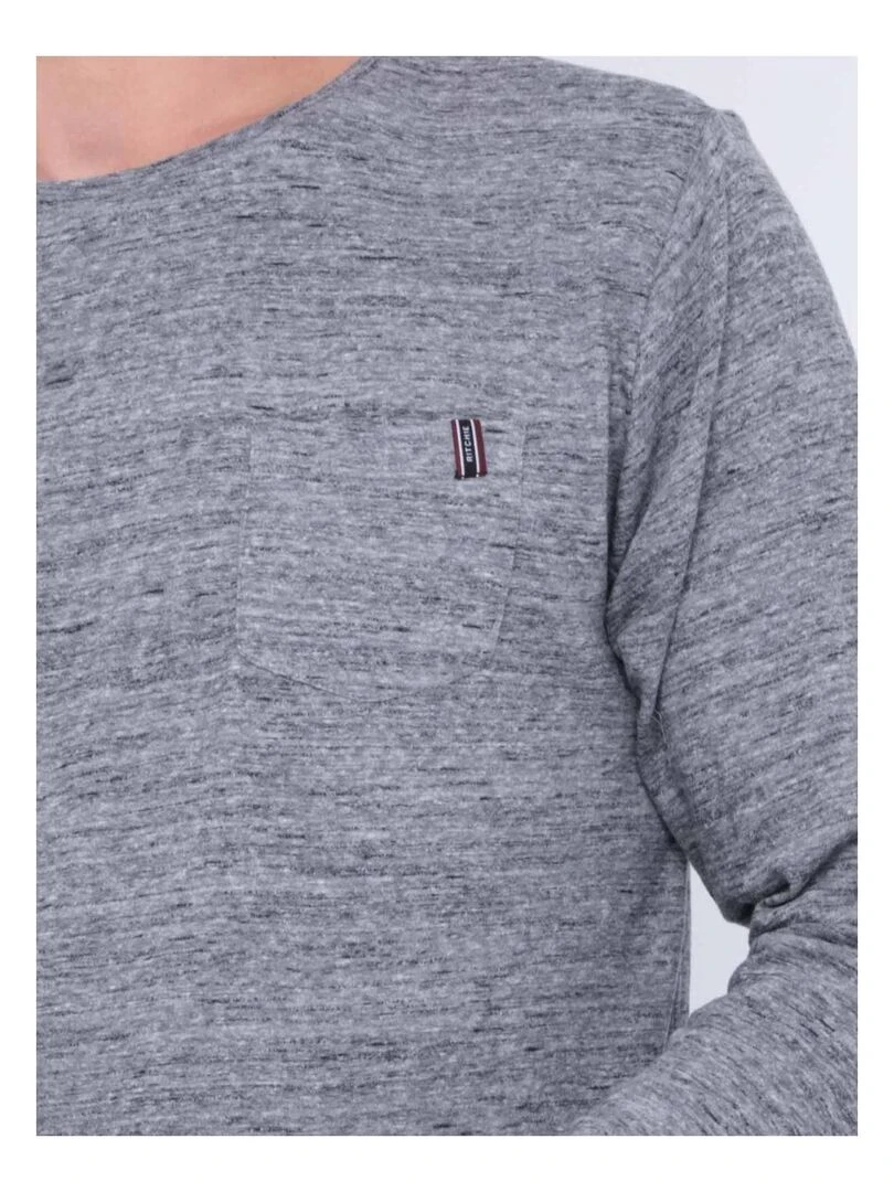 T shirt manches longues col rond pur coton JERIDA   Gris