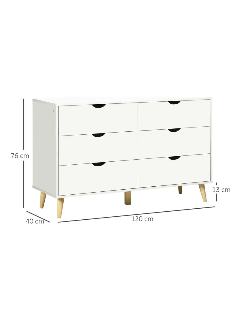 Commode 6 tiroirs design scandinave bois pin panneaux blanc   Blanc