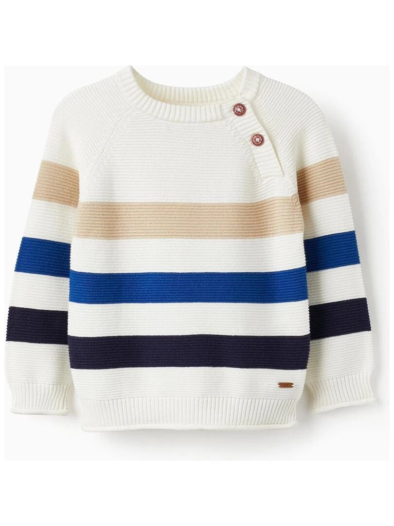 Pull en Maille de Coton pour Bébé Garçon ATLANTIC COMPANY Beige clair