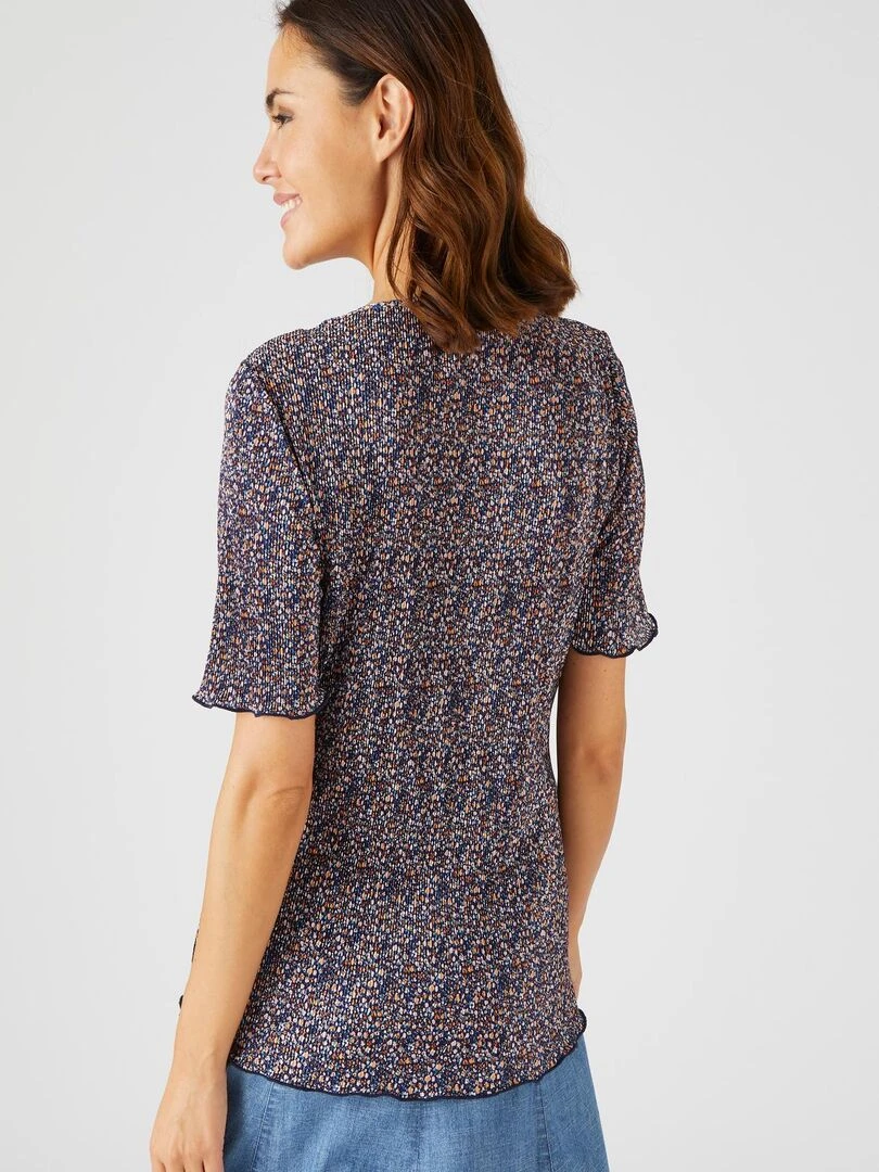 Top en maille plissée manches courtes   Damart   Bleu marine