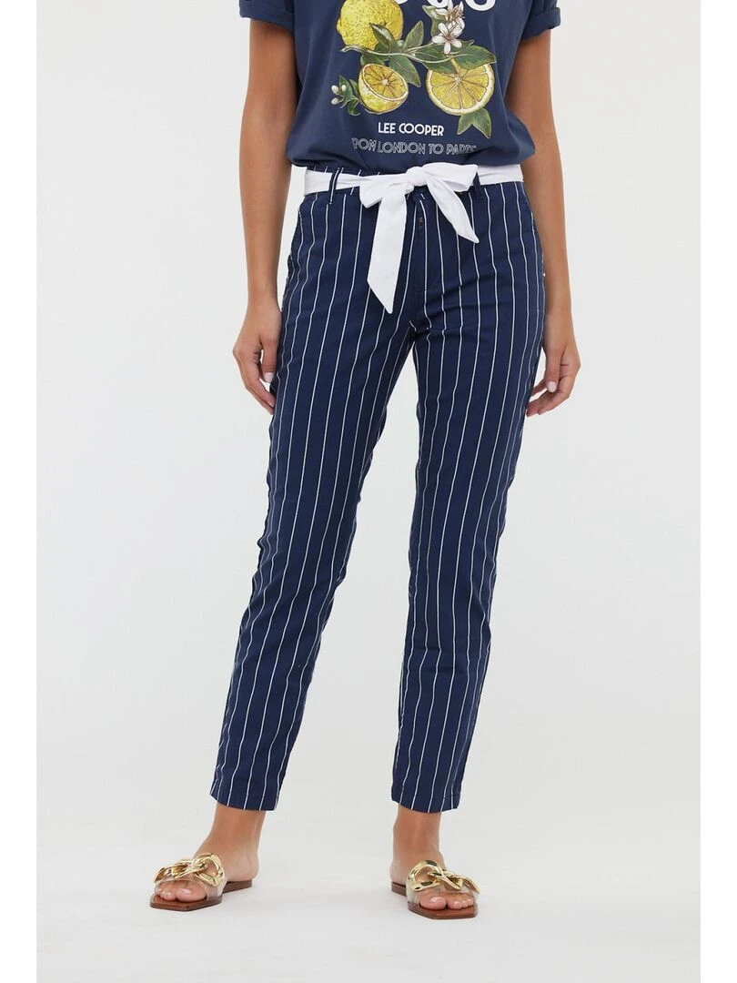Lee Cooper Pantalon coton chino slim fit JEMILA CR Blanc Bleu marine