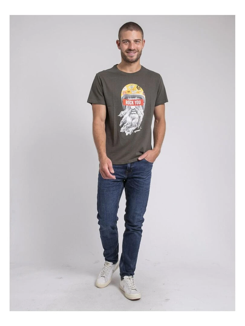 T shirt col rond pur coton JOMODEK   Kaki