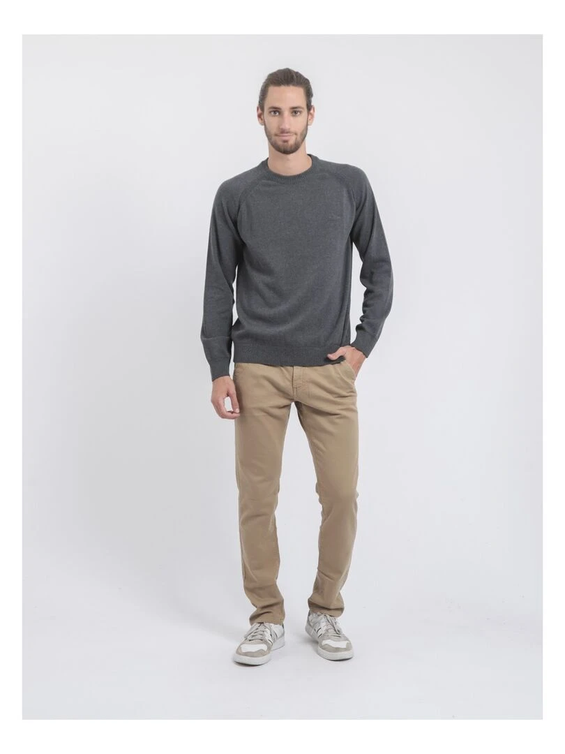 Pull col rond pur coton LOCTUDY   Gris foncé