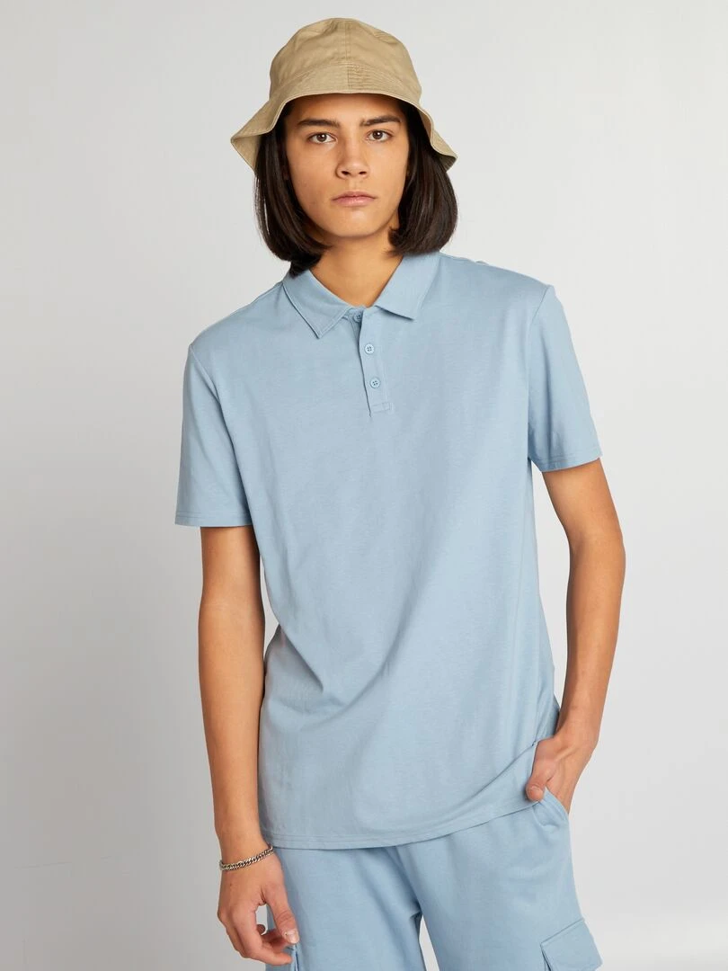 Polo en coton à manches courtes Bleu