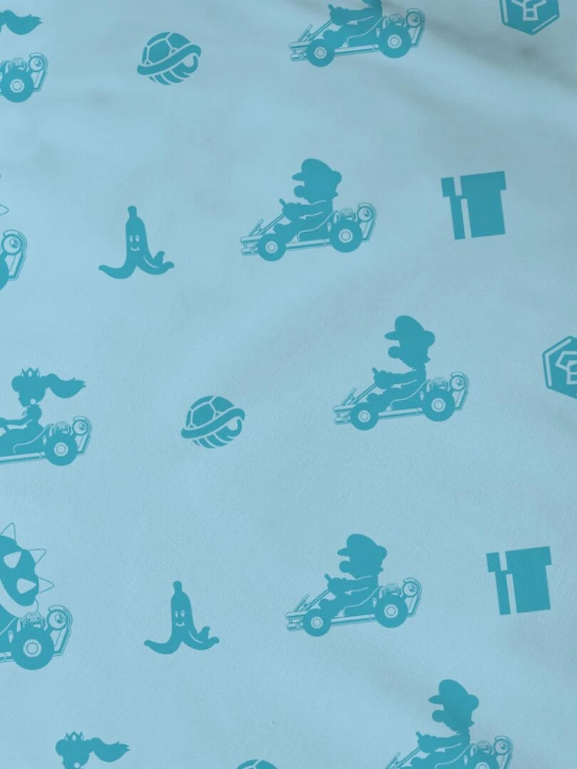Drap housse imprimé 100% coton MARIO UP SIDE DOWN Bleu