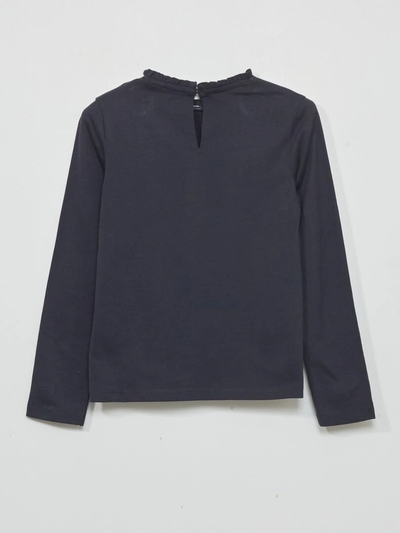 T shirt à manches avec dentelle   bleu marine