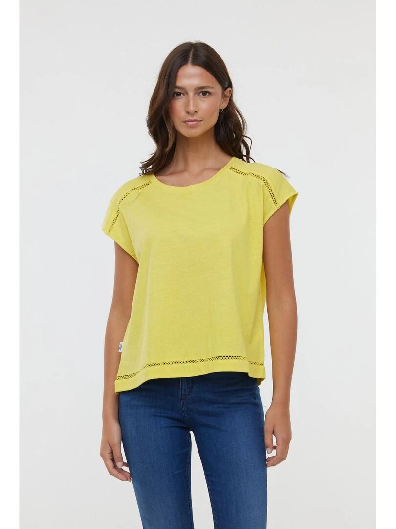 Lee Cooper T Shirt manches courtes coton/lin regular ANIELE SM Jaune citron