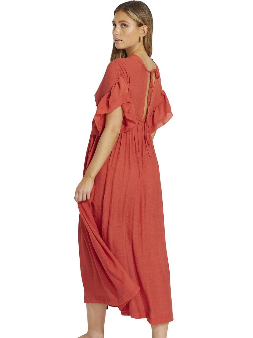Robe longue estivale à volants Mojito Orange corail