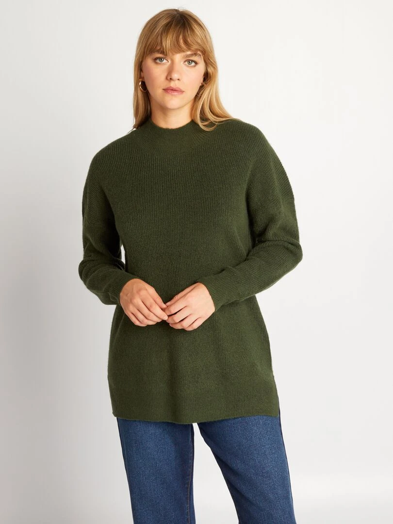 Pull en maille côtelée à col montant   Vert