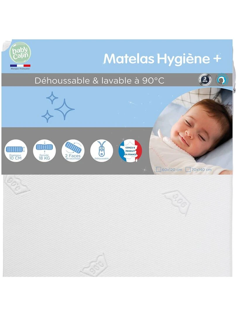Matelas lit Hygiène Plus déhoussable 70x140 cm Blanc