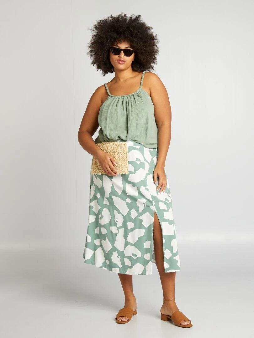Jupe midi à motif Vert/blanc