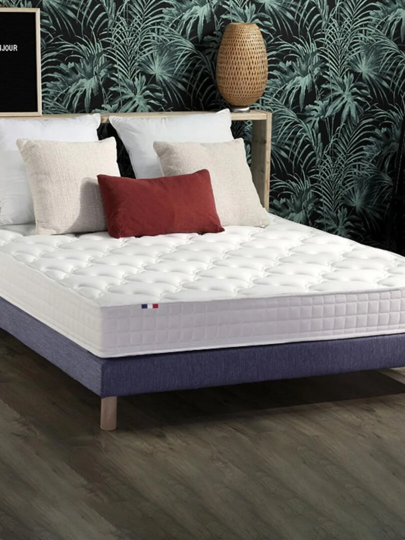 Ensemble Matelas accueil mémoire de forme MAM AZUR + Sommier Made in France Sommier Bleu denim Bleu Blanc