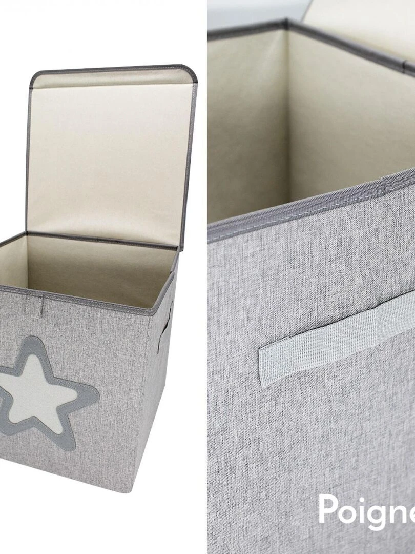 Boite de rangement  coffre à jouets pour enfant avec couvercle   Monsieur Bébé   Gris
