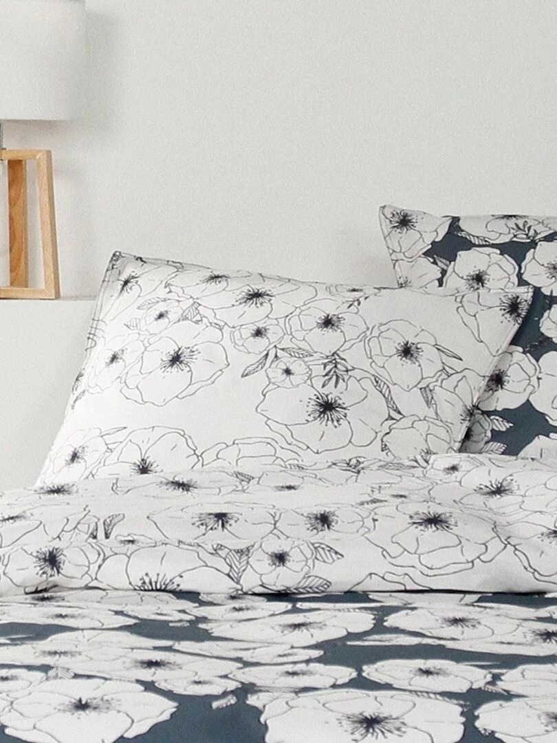 Housse de couette  Sunshine Fleur bleue + taie(s) 100% coton 57 fils   Blanc