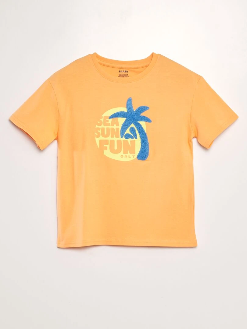 T shirt imprimé + maille bouclette Orange