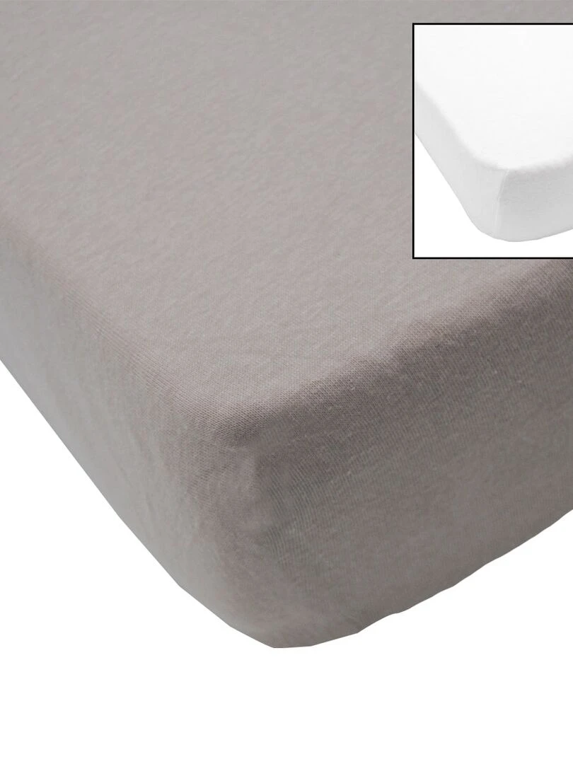 Lot de 2 draps housses en coton 60x120 cm   Blanc + Taupe   Gris taupe