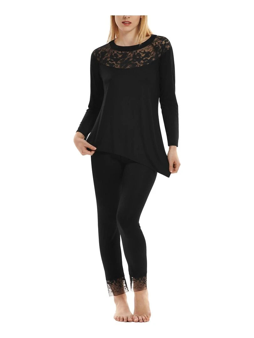 Pyjama pantalon top manches longues Flamenco Noir